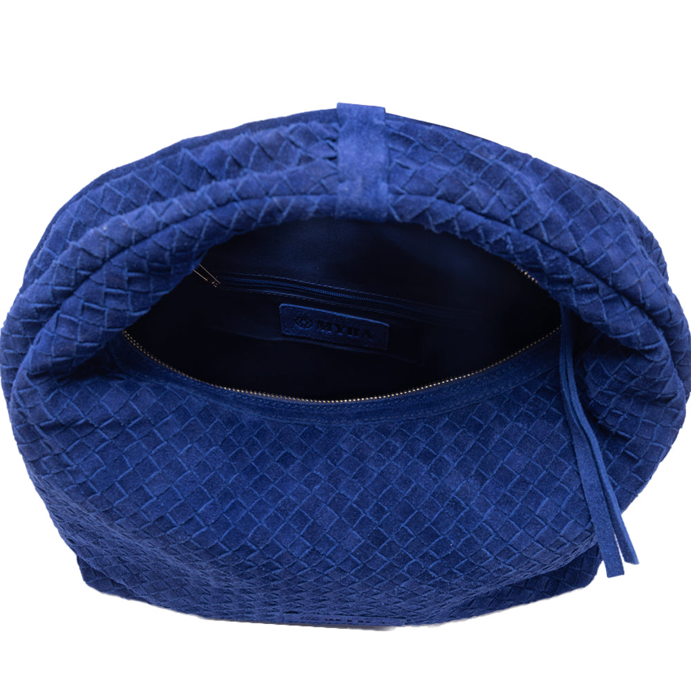 Myra Saddle Weave Genuine Suede Leather Bag in Royal Blue - Myra USA