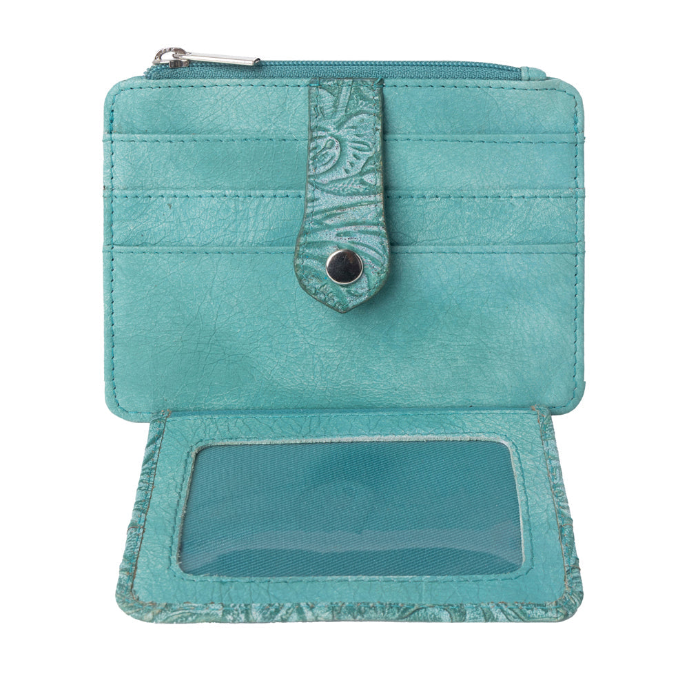 Myra Driftwood Cove Embossed Leather Credit Card Holder in Ocean Sage - Myra USA
