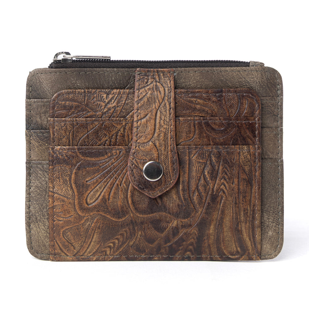 Myra Driftwood Cove Embossed Leather Credit Card Holder in Olive Brown - Myra USA
