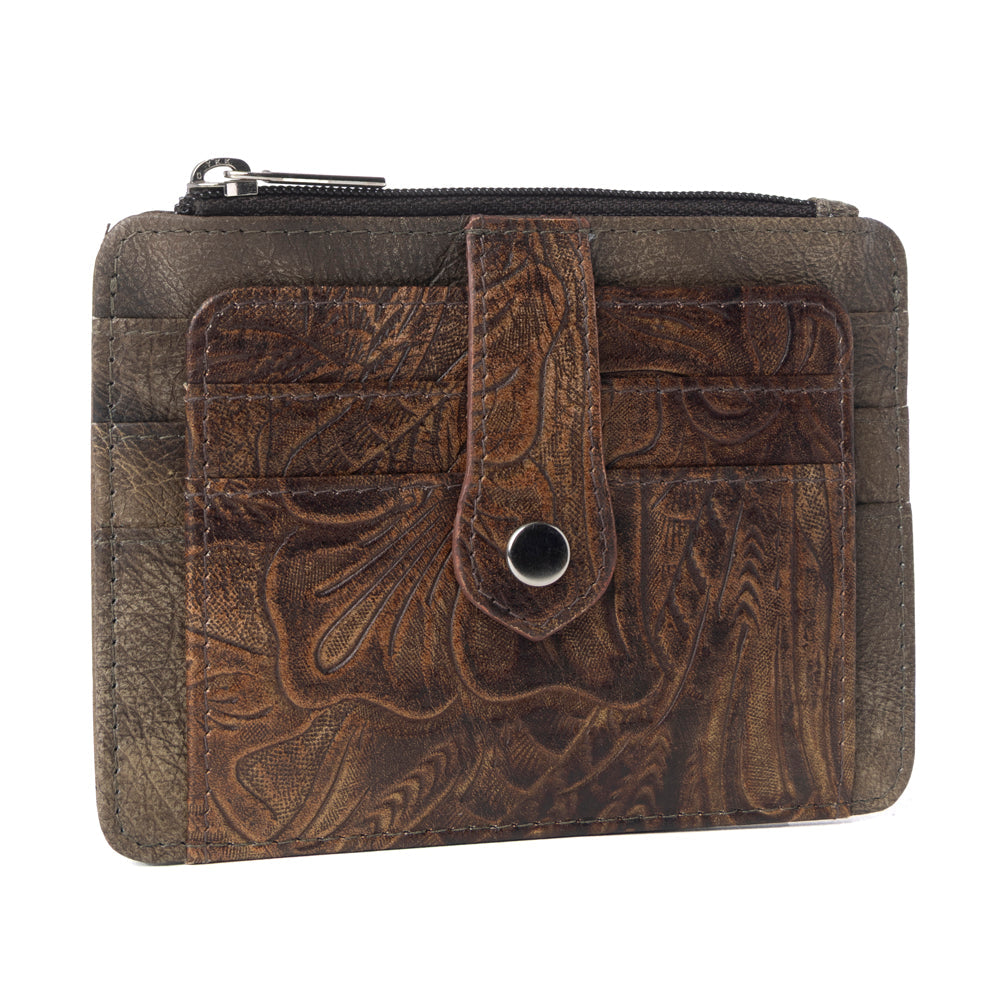 Myra Driftwood Cove Embossed Leather Credit Card Holder in Olive Brown - Myra USA