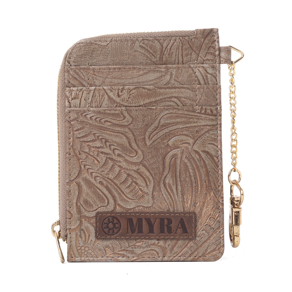 Myra Summer Grove Embossed Leather Credit Card Holder in Desert Taupe - Myra USA