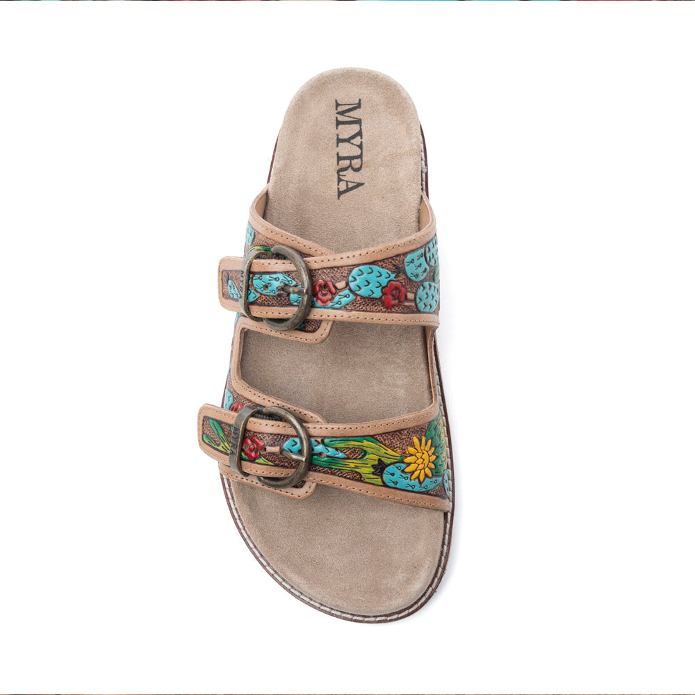 Myra Rio Verde Handtooled Leather Sandals in Agave Blue - Myra USA