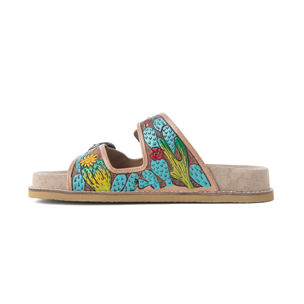 Myra Rio Verde Handtooled Leather Sandals in Agave Blue - Myra USA
