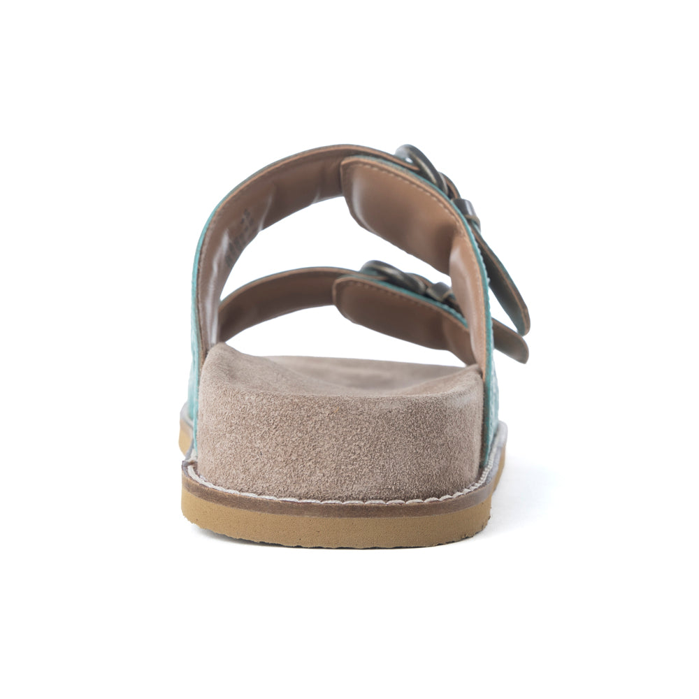 Myra Bluebell Ranch Handtooled Leather Sandals in Alpine Teal - Myra USA