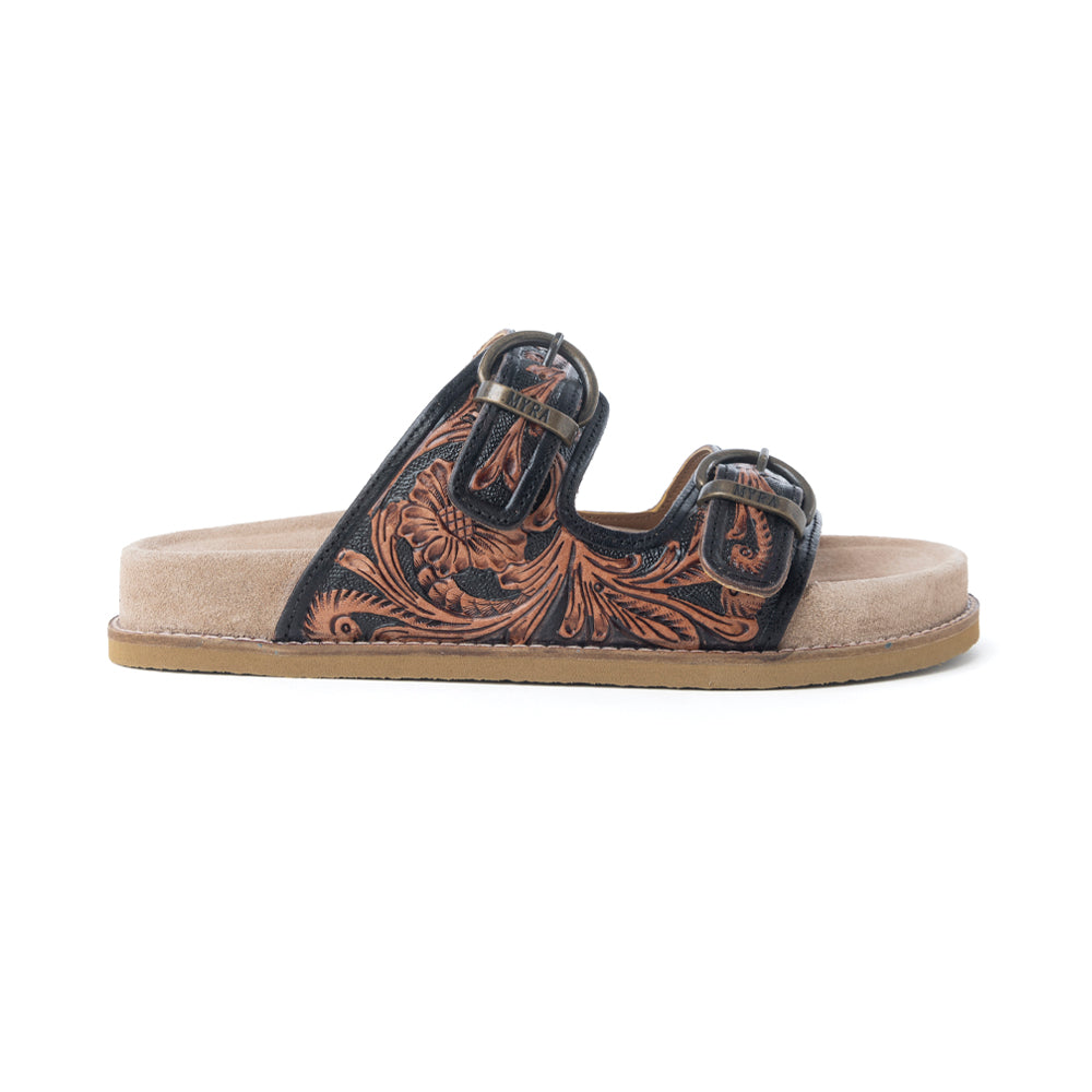Myra Canyon Ember Handtooled Leather Sandals in Bronzed Brown - Myra USA