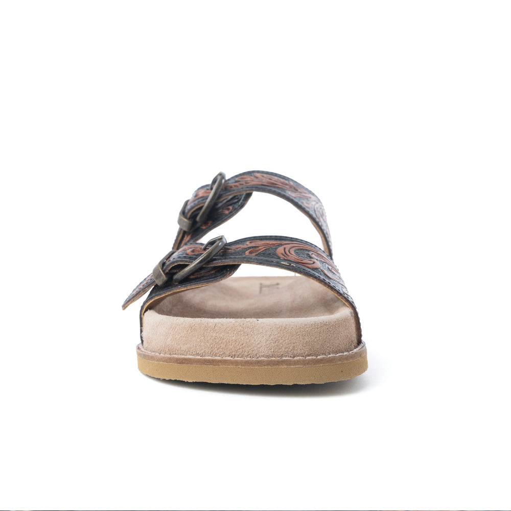 Myra Canyon Ember Handtooled Leather Sandals in Bronzed Brown - Myra USA