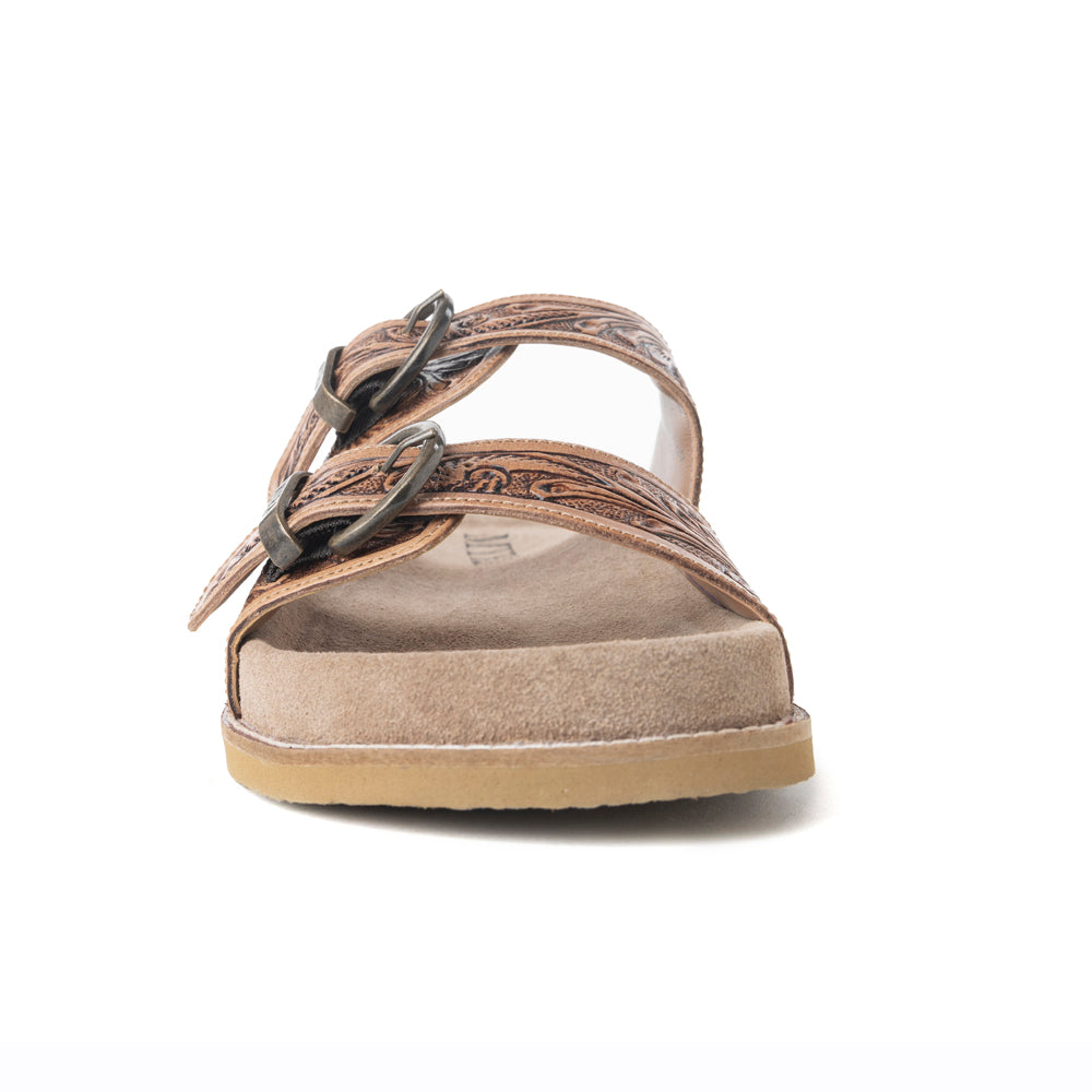 Myra Willow Bloom Handtooled Leather Sandals in Ashen Brown - Myra USA