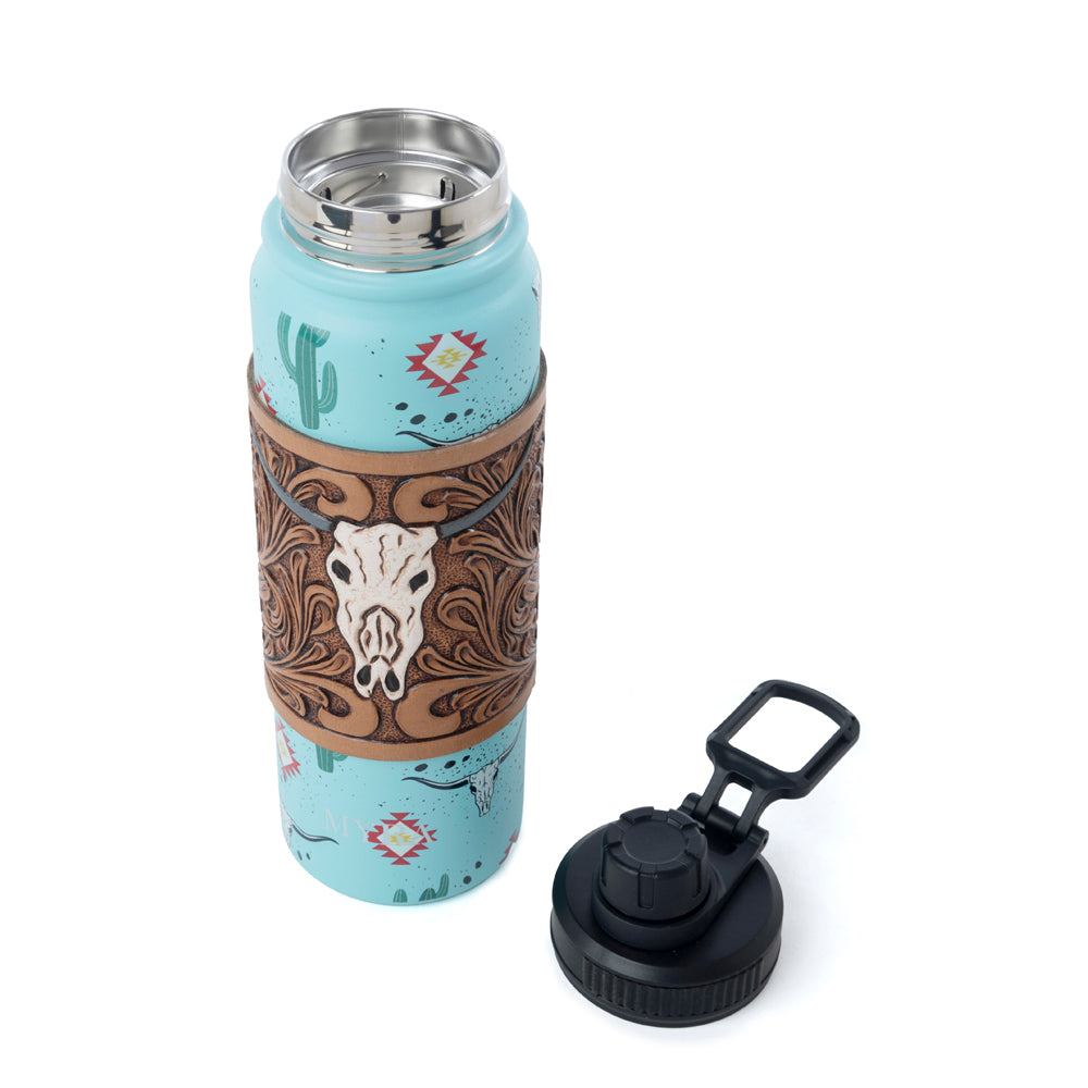 Moo & Bloom Stainless Steel Water Bottle in Cactus Geometry - Myra USA