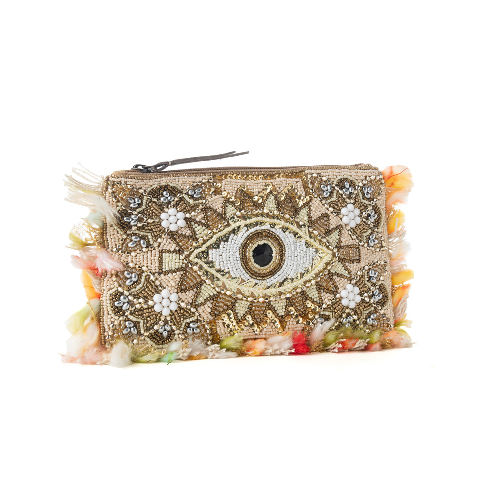 Myra Eye of the Storm Beaded Pouch in Gold Gaze - Myra USA