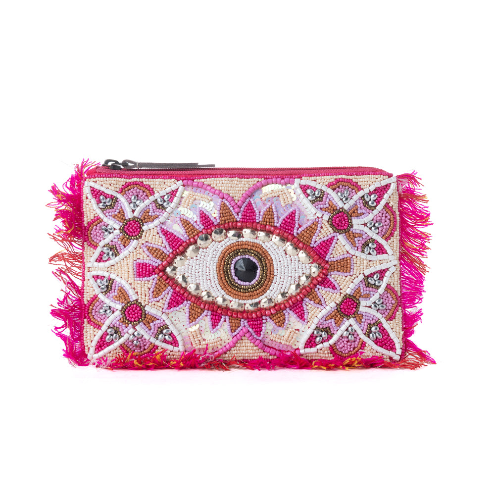 Myra Eye of the Storm Beaded Pouch in Pink Mirage - Myra USA