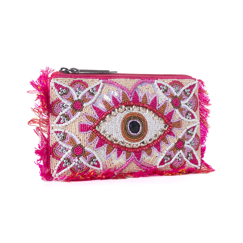 Myra Eye of the Storm Beaded Pouch in Pink Mirage - Myra USA