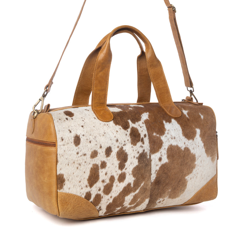 Myra Cattle Drive Men's Hairon Leather Traveller Bag in Bridle Ivory - Myra USA