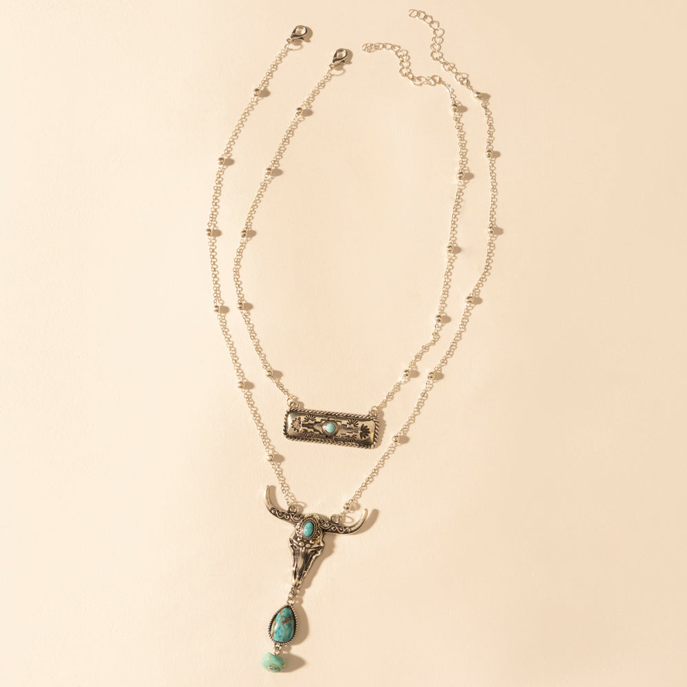 Myra Twin Horn Layered Necklace in Turquoise - Myra USA