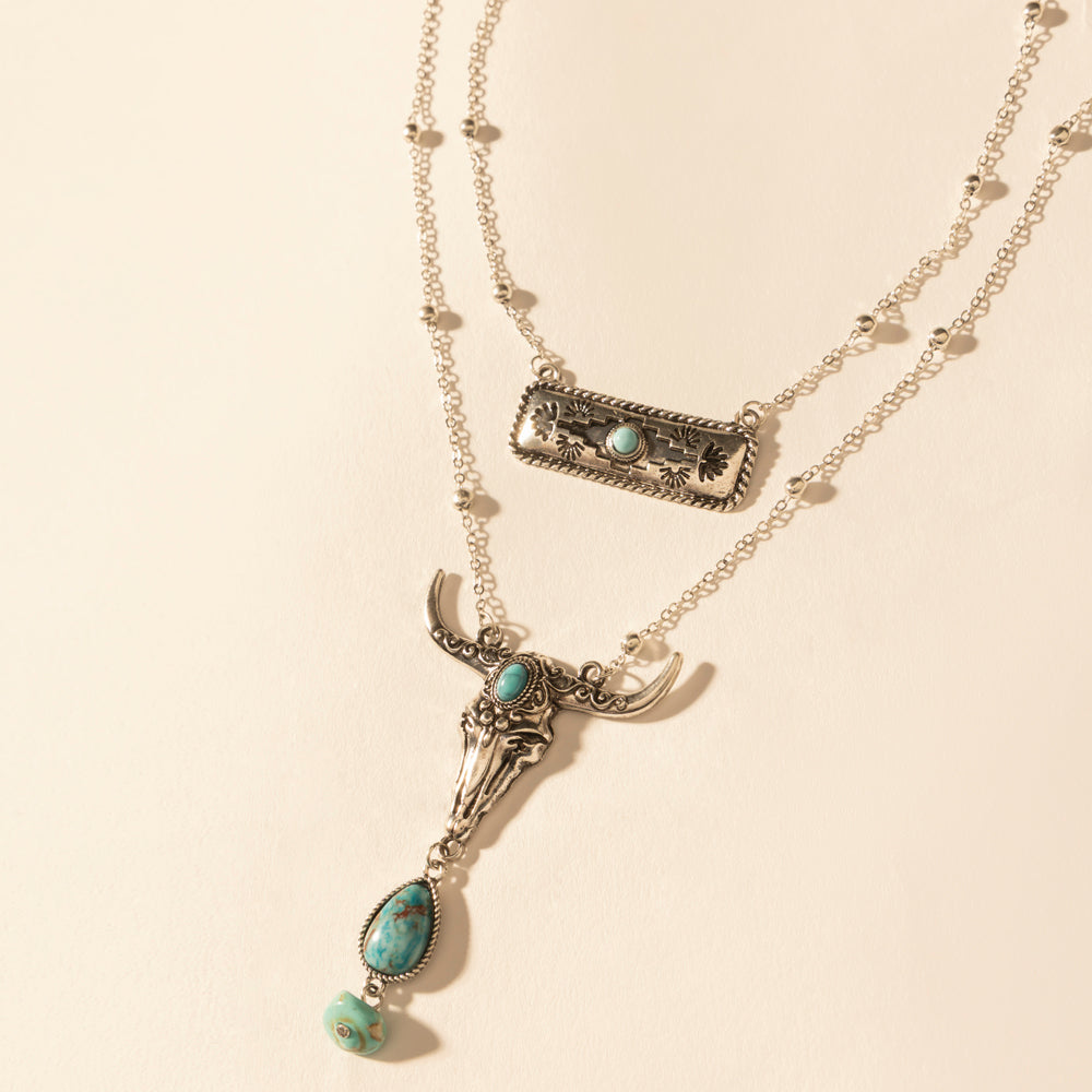 Myra Twin Horn Layered Necklace in Turquoise - Myra USA