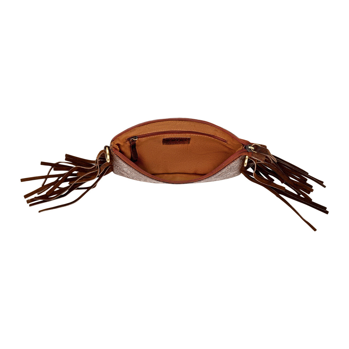 Myra Tasajillo Crossbody Bag for Women in brown with embossed leather and fringe - Myra USA