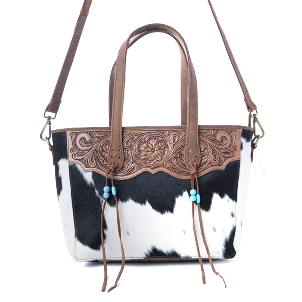 Myra Saddle Crestfall Handtooled Bag in Cowhide Frost - Myra USA