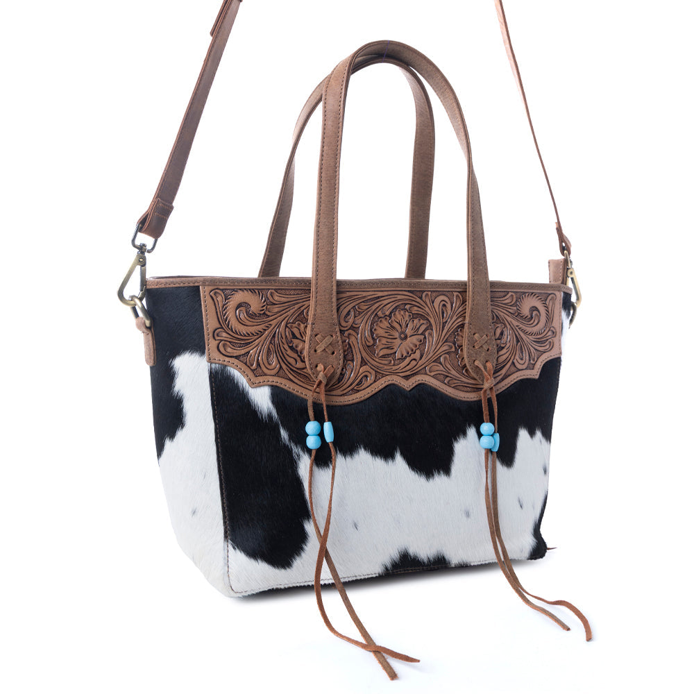 Myra Saddle Crestfall Handtooled Bag in Cowhide Frost - Myra USA