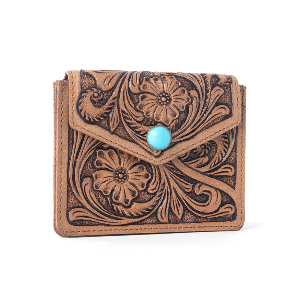 Myra Azura Bloom Leather Credit Card Holder in Saddle Dust - Myra USA