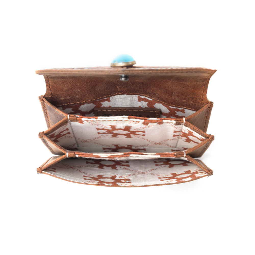 Myra Azura Bloom Leather Credit Card Holder in Saddle Dust - Myra USA