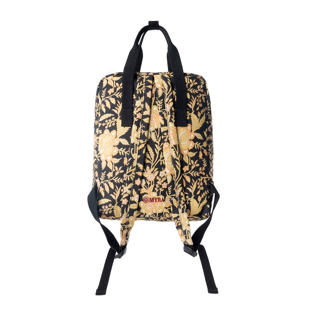 Pine Meadow Cotton & Leather Crossbody Bag in Black & Cream Floral - Myra USA