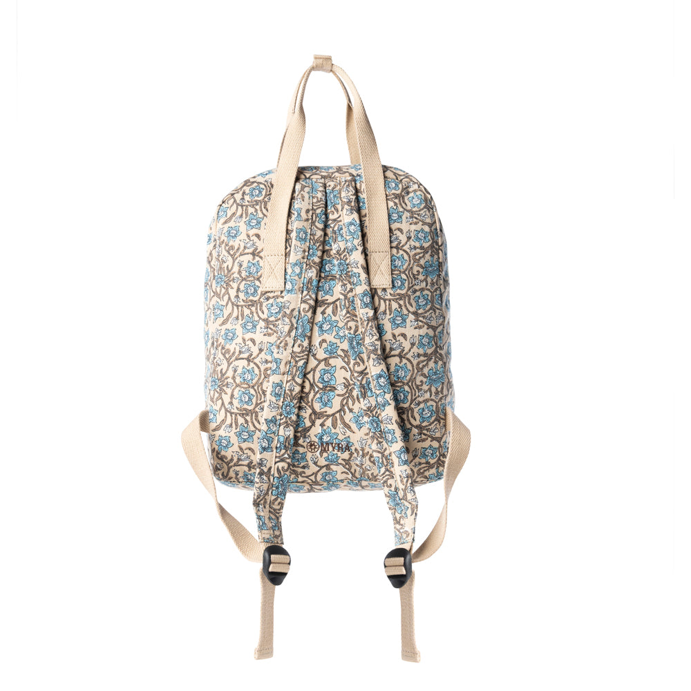 Pine Meadow Cotton & Leather Crossbody Bag in Natural & Blue Floral - Myra USA