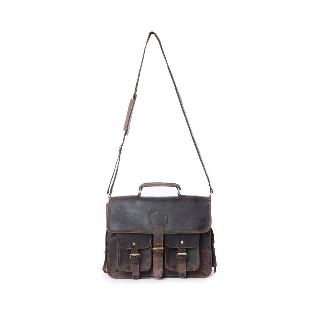Myra Dust Creek Leather Laptop Bag in Saddle Ember - Myra USA