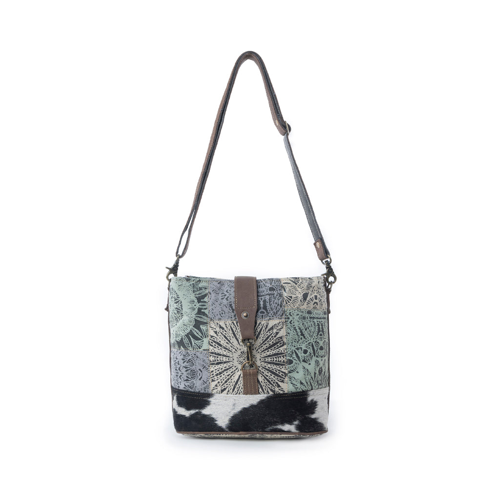 Myra Willow Trace Canvas & Hairon Bag in Geo Sage - Myra USA