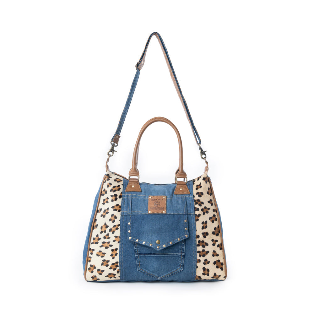 Myra Canyon Crest Tote Bag in Leopard Denim - Myra USA