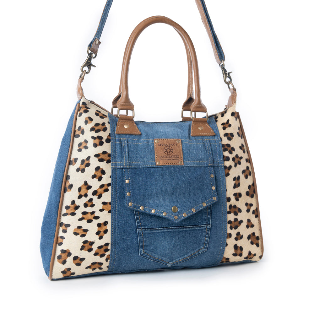 Myra Canyon Crest Tote Bag in Leopard Denim - Myra USA