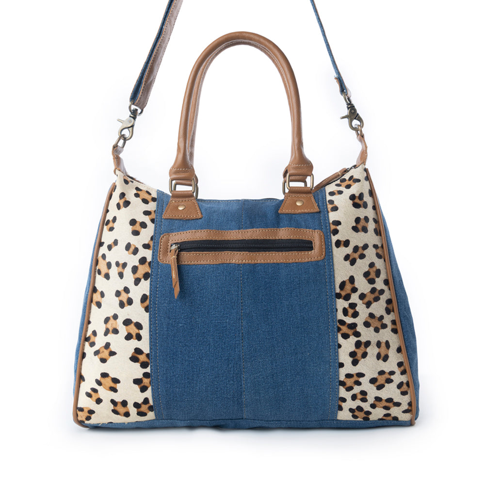Myra Canyon Crest Tote Bag in Leopard Denim - Myra USA