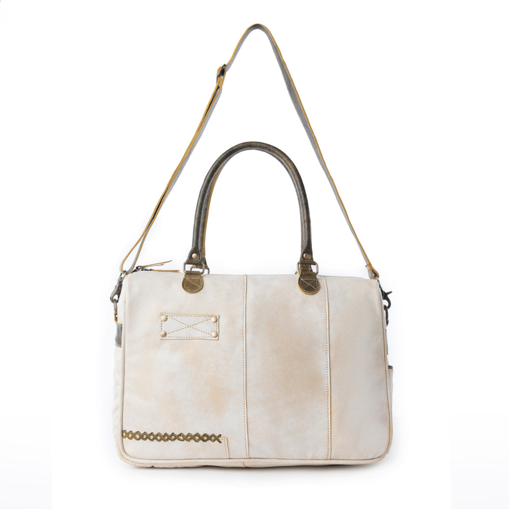 Myra Summit Line Leather Laptop Bag in Desert Cream - Myra USA