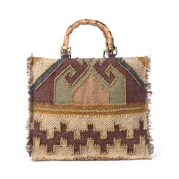 Myra Desert Loom Jute Tote Bag in Olive Amber - Myra USA