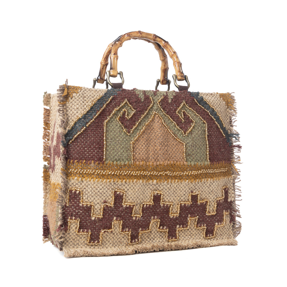 Myra Desert Loom Jute Tote Bag in Olive Amber - Myra USA