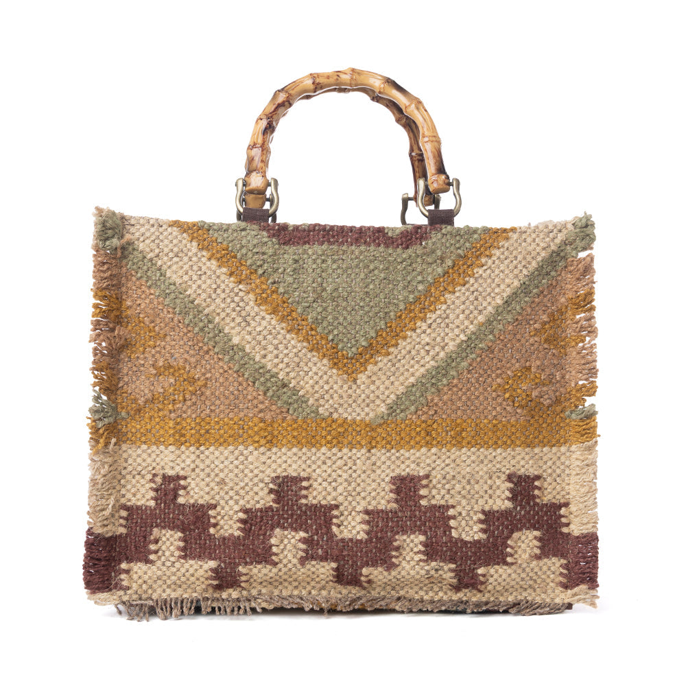 Myra Desert Loom Jute Tote Bag in Olive Amber - Myra USA