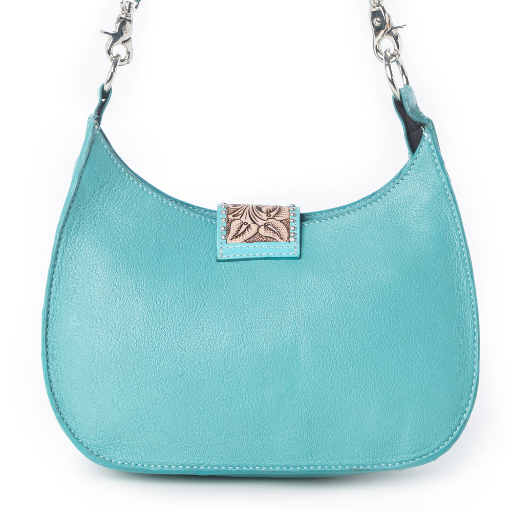 Santa Fe Handtooled Bag for Women in Turquoise with hairon and studded detail - Myra USA