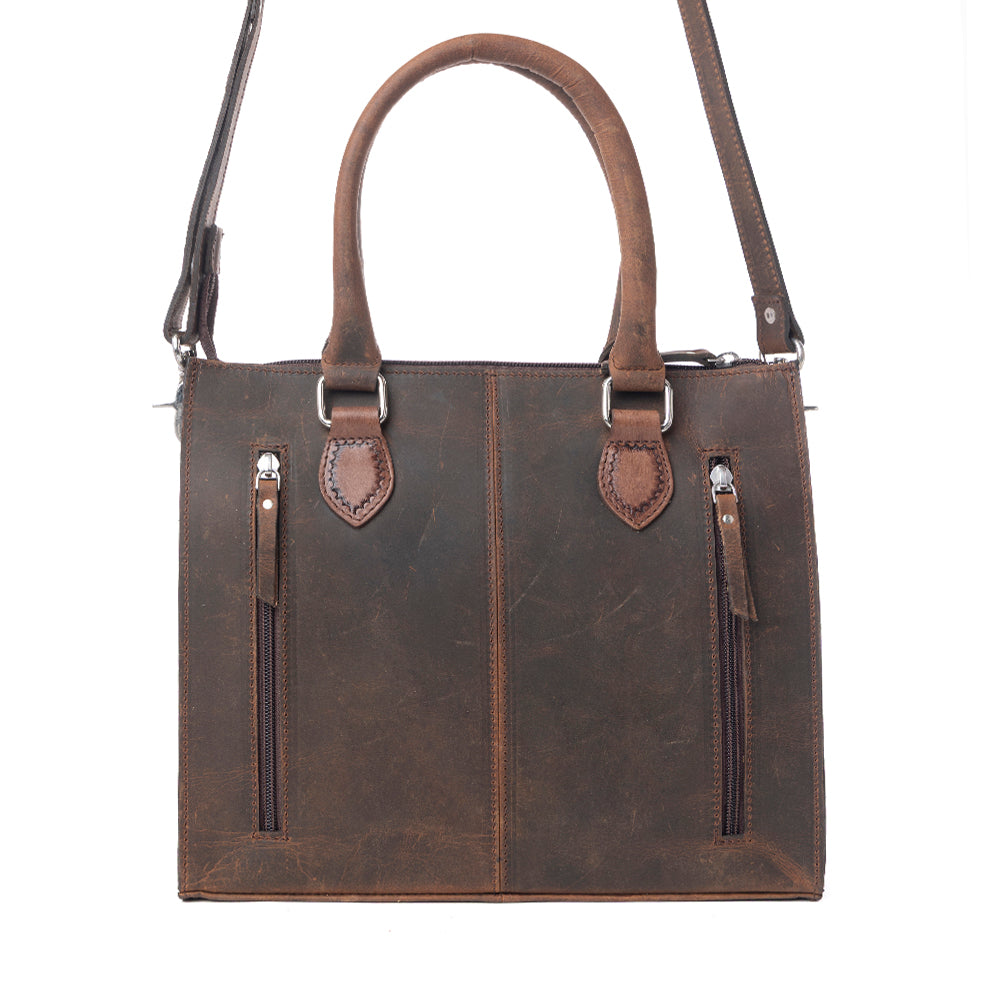 Myra Timber Trail Hairon Leather Concealed Carry Bag in Cream Mocha - Myra USA