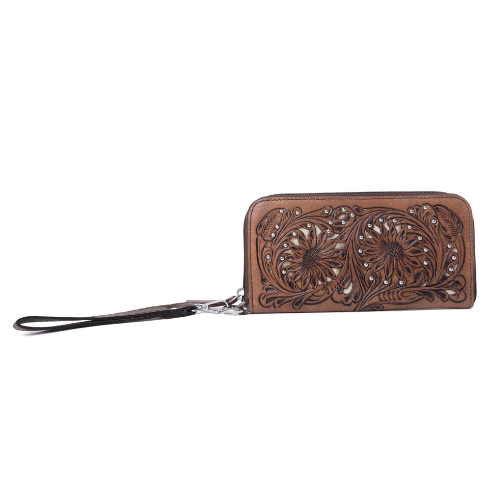 Myra Autumn Brook Handtooled Hairon Leather Women’s Wallet in Toffee Saddle - Myra USA