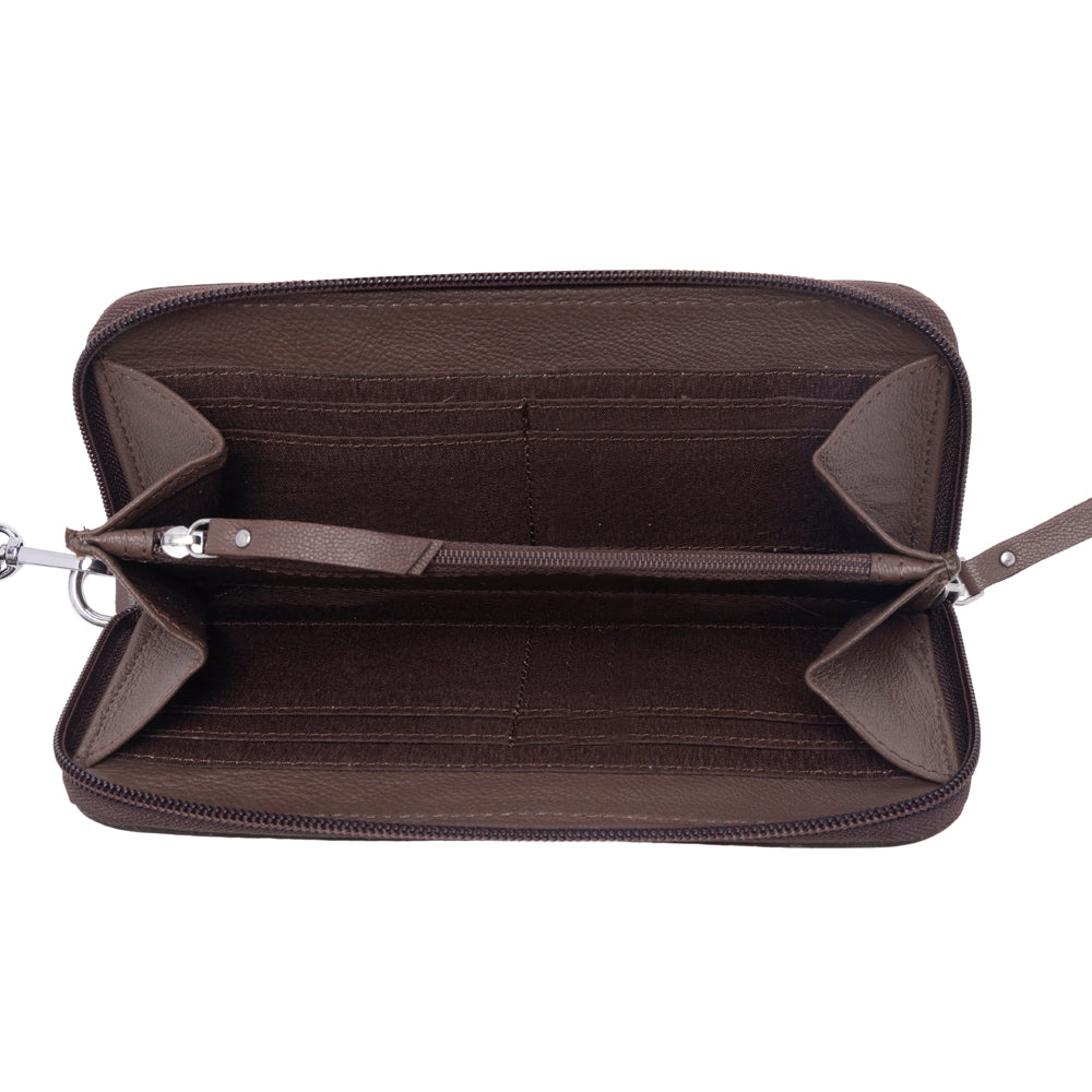 Myra Autumn Brook Handtooled Hairon Leather Women’s Wallet in Toffee Saddle - Myra USA