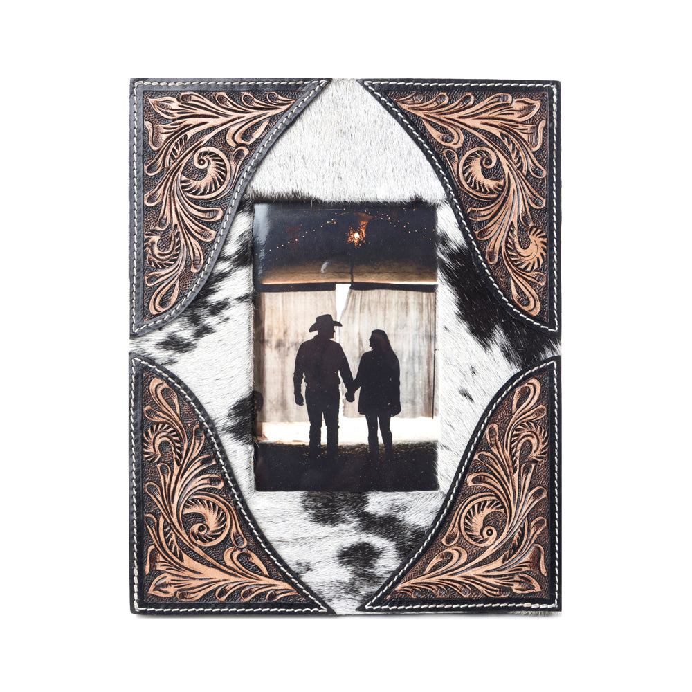 Myra Sequoia Whisper Handtooled Leather Photo Frame in Espresso Cream - Myra USA