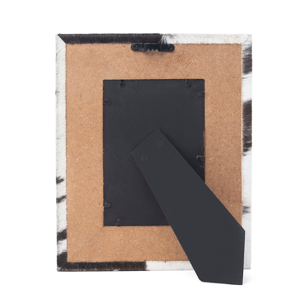 Cornerstone Handtooled Leather Photo Frame in brown with hairon detail, western home décor - Myra USA