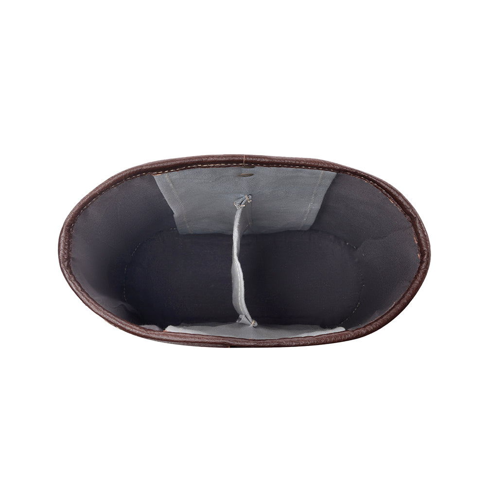 Myra Textura Cotton & Leather Wine Holder in Saddle Frost