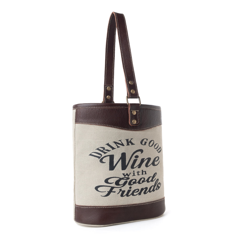 Myra Textura Cotton & Leather Wine Holder in Mocha Cream