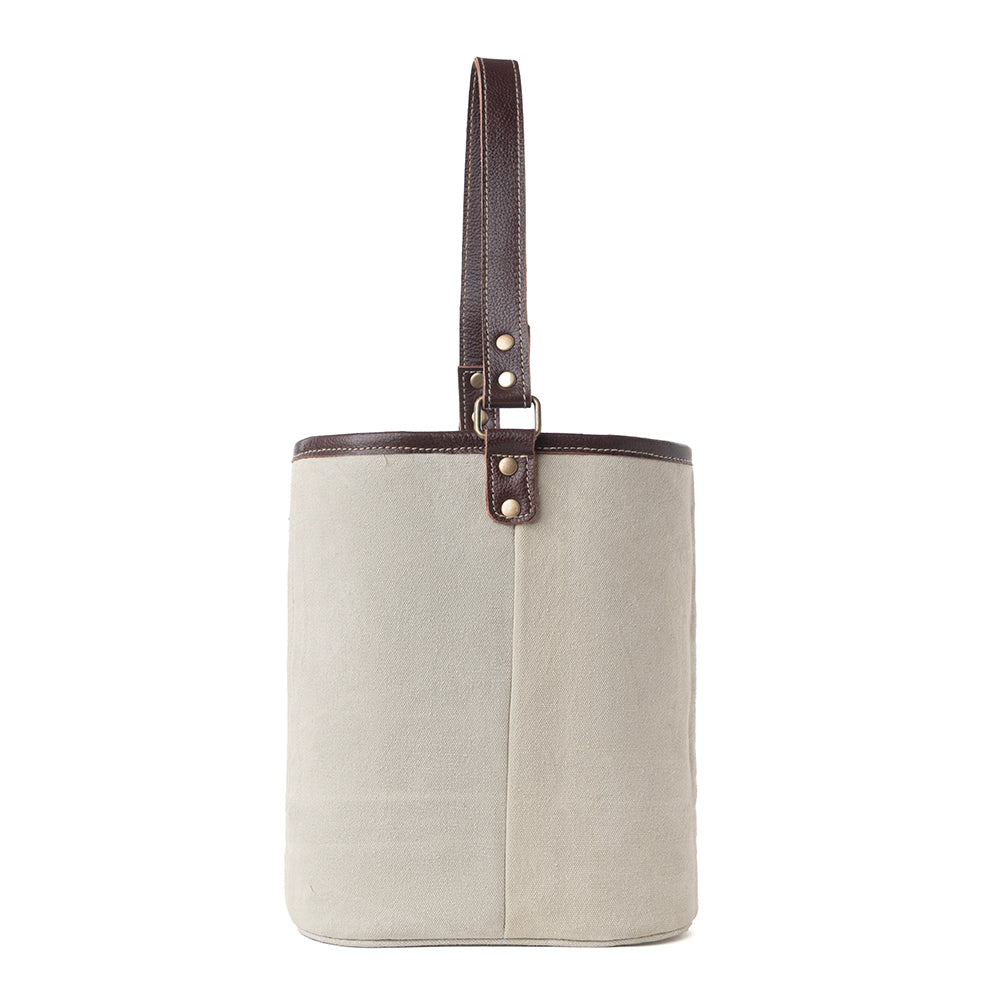 Myra Textura Cotton & Leather Wine Holder in Mocha Cream