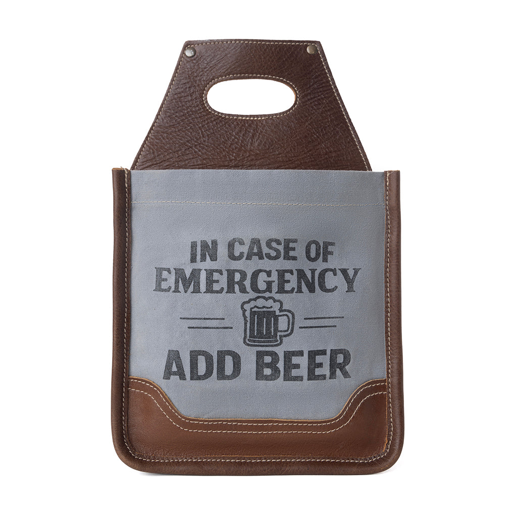 Myra Barrelcut Leather & Canvas Beer Holder in Cedar White