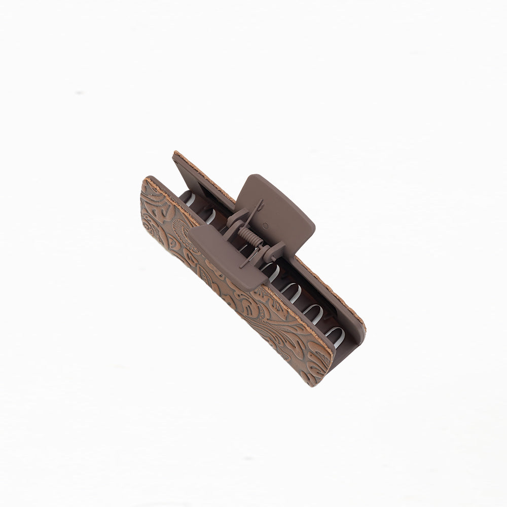 Myra Soilcrest Embossed Leather Hair Clip in Cedar Brown - Myra USA