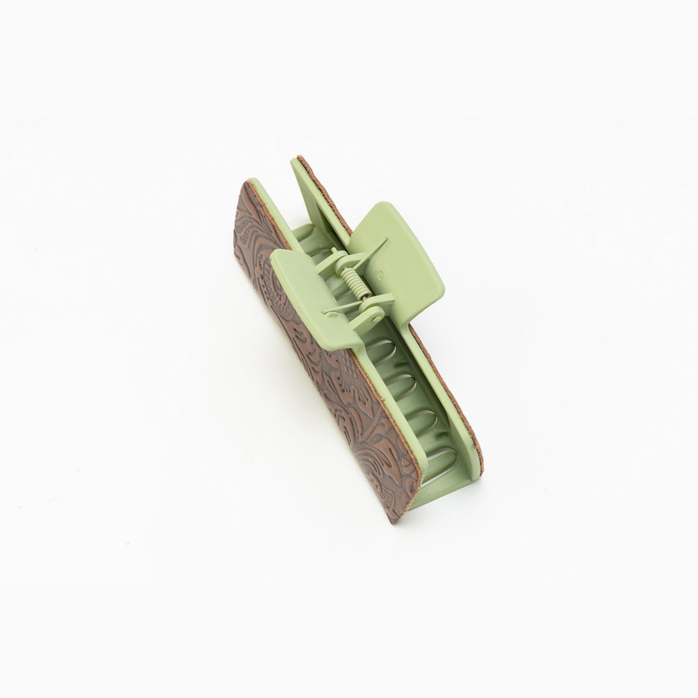 Myra Pinebrook Embossed Leather Hair Clip in Cedar Green - Myra USA