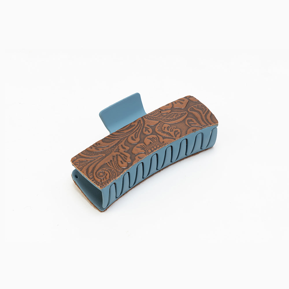 Myra Fairbank Embossed Leather Hair Clip in Ocean Oak - Myra USA