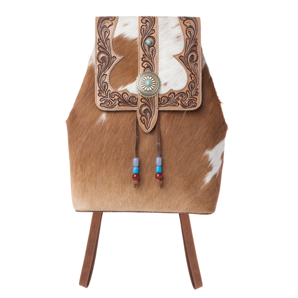 Myra Yellowstone Timber Pass Hairon Handtooled Leather Concealed Carry Bag in Caramel Tan - Myra USA