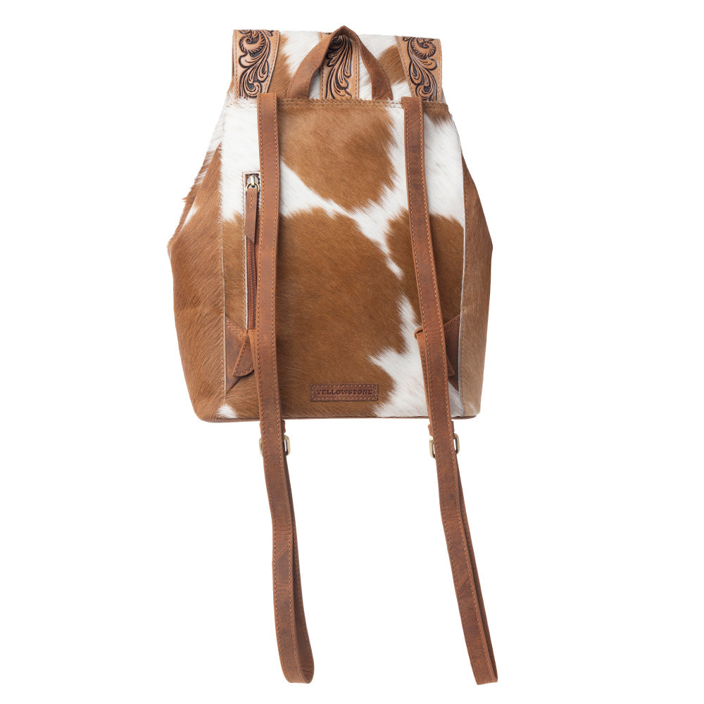 Myra Yellowstone Timber Pass Hairon Handtooled Leather Concealed Carry Bag in Caramel Tan - Myra USA