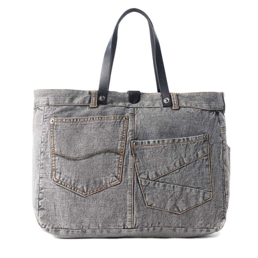 Billyjean Western denim Tote Bag for Women in denim black with leather detail - Myra USA